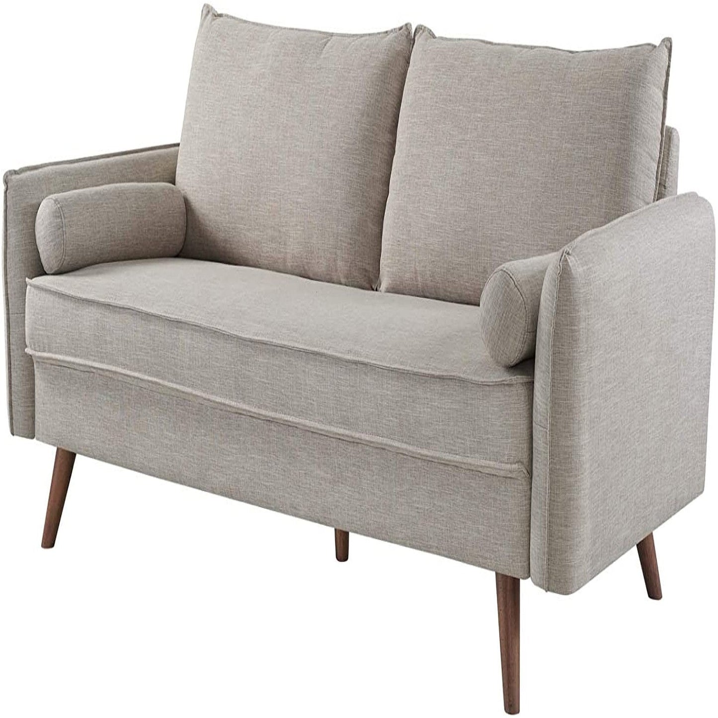 Living Room > Sofas - Modern Couch Beige Upholstered Sofa With With Mid-Century Style Wood Legs