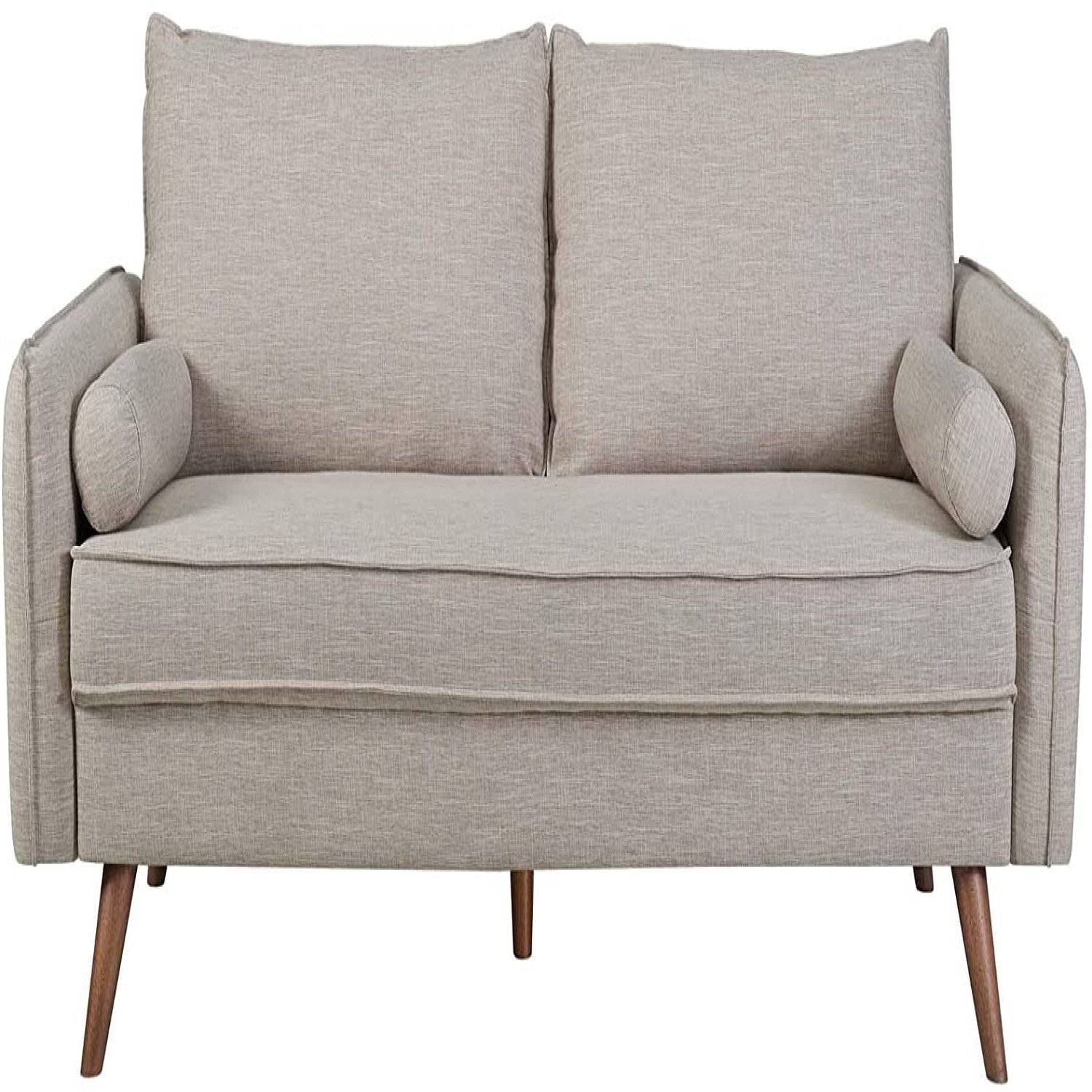 Living Room > Sofas - Modern Couch Beige Upholstered Sofa With With Mid-Century Style Wood Legs