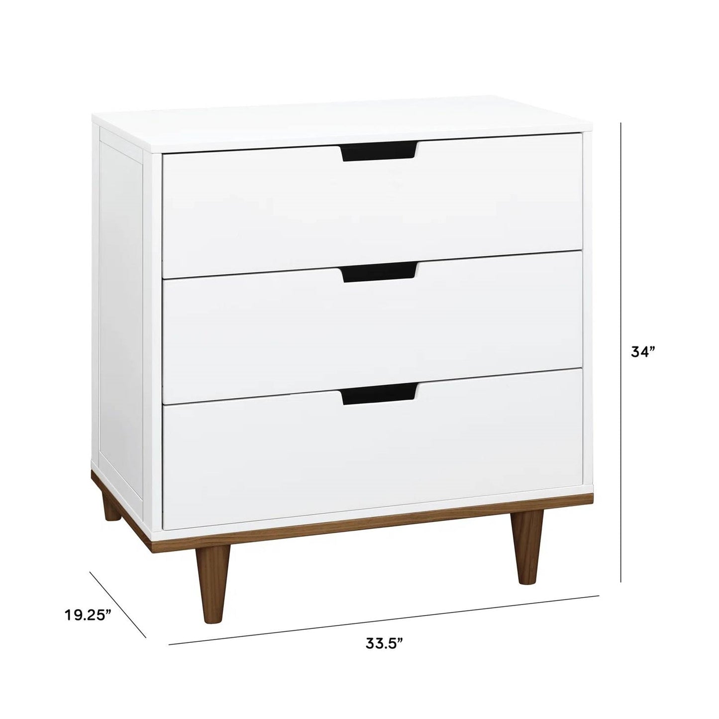 Bedroom > Nightstand And Dressers - Modern Mid-Century Style 3-Drawer Dresser Chest In White Walnut Wood Finish