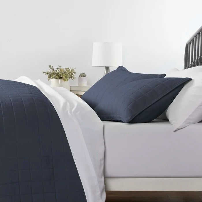 Bedroom > Quilts & Blankets - 2 Piece Microfiber Farmhouse Coverlet Bedspread Set Navy, Twin/Twin XL