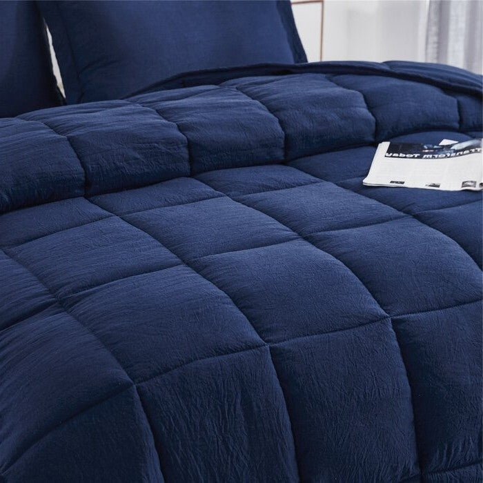 Bedroom > Comforters And Sets - Twin Size Navy 3 Piece Microfiber Reversible Comforter Set