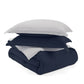 Bedroom > Comforters And Sets - Full/Queen 3-Piece Microfiber Reversible Comforter Set In Navy Blue And Grey