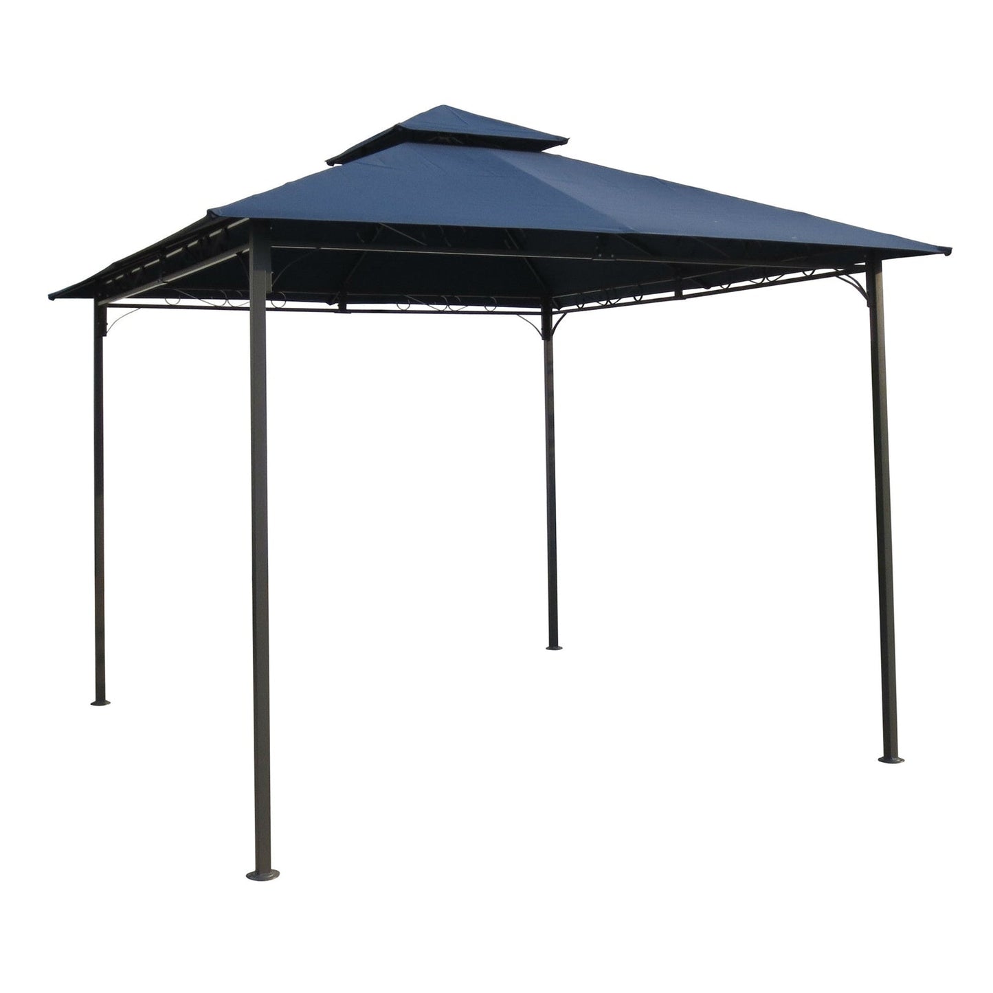 10Ft x 10Ft Outdoor Garden Gazebo with Iron Frame and Navy Blue Canopy-Novel Home