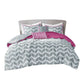 Bedroom > Comforters And Sets - Twin Reversible Comforter Set With Grey White Purple Pink Chevron Pattern