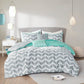 Bedroom > Comforters And Sets - King Size Reversible Comforter Set In Grey White Aqua Teal Chevron Stripe