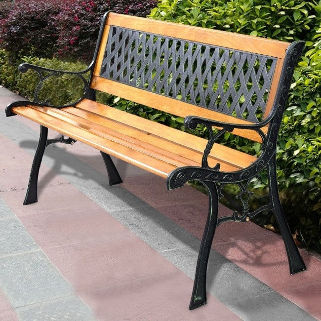 Outdoor > Outdoor Furniture > Garden Benches - FarmHome Outdoor Patio Park Cast Iron Garden Porch Chair Bench