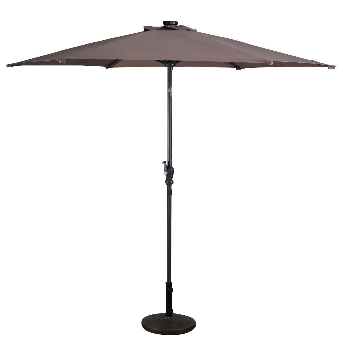 Outdoor > Outdoor Furniture > Patio Umbrella - Tan 9-Ft Patio Umbrella With Steel Pole Crank Tilt And Solar LED Lights