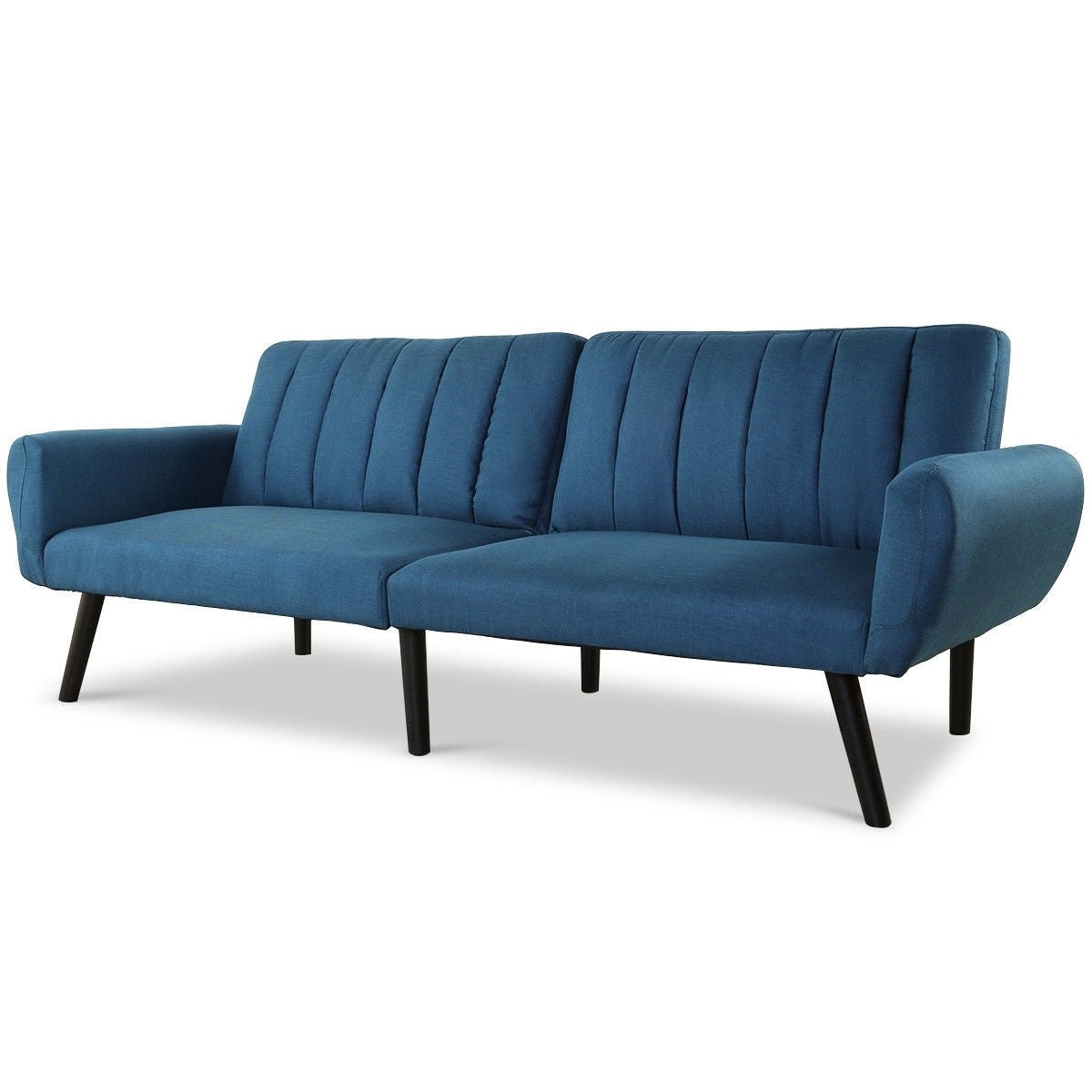 Living Room > Sofas - Modern Mid-Century Navy Blue Linen Futon Sofa Bed Couch