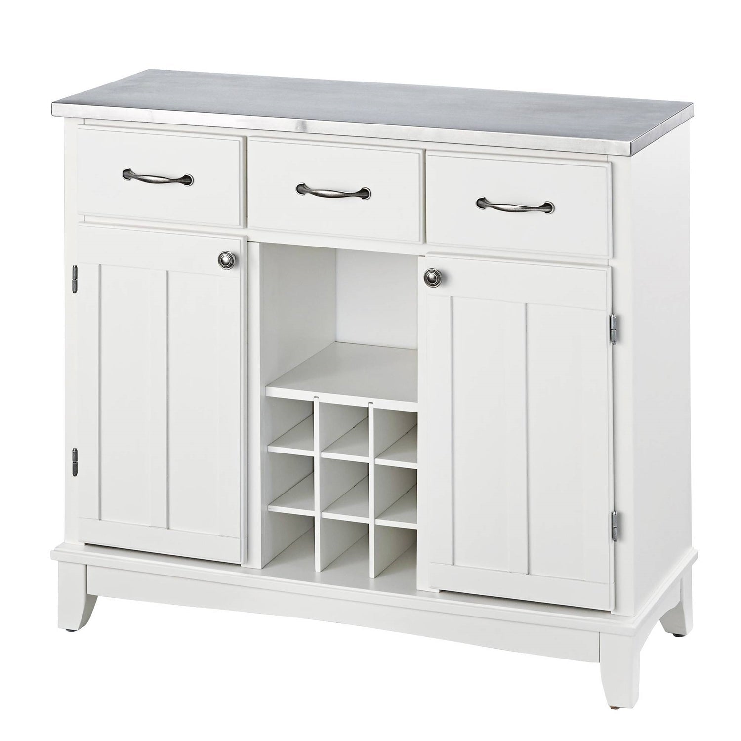 Dining > Sideboards & Buffets - Stainless Steel Top Kitchen Island Sideboard Cabinet Wine Rack In White