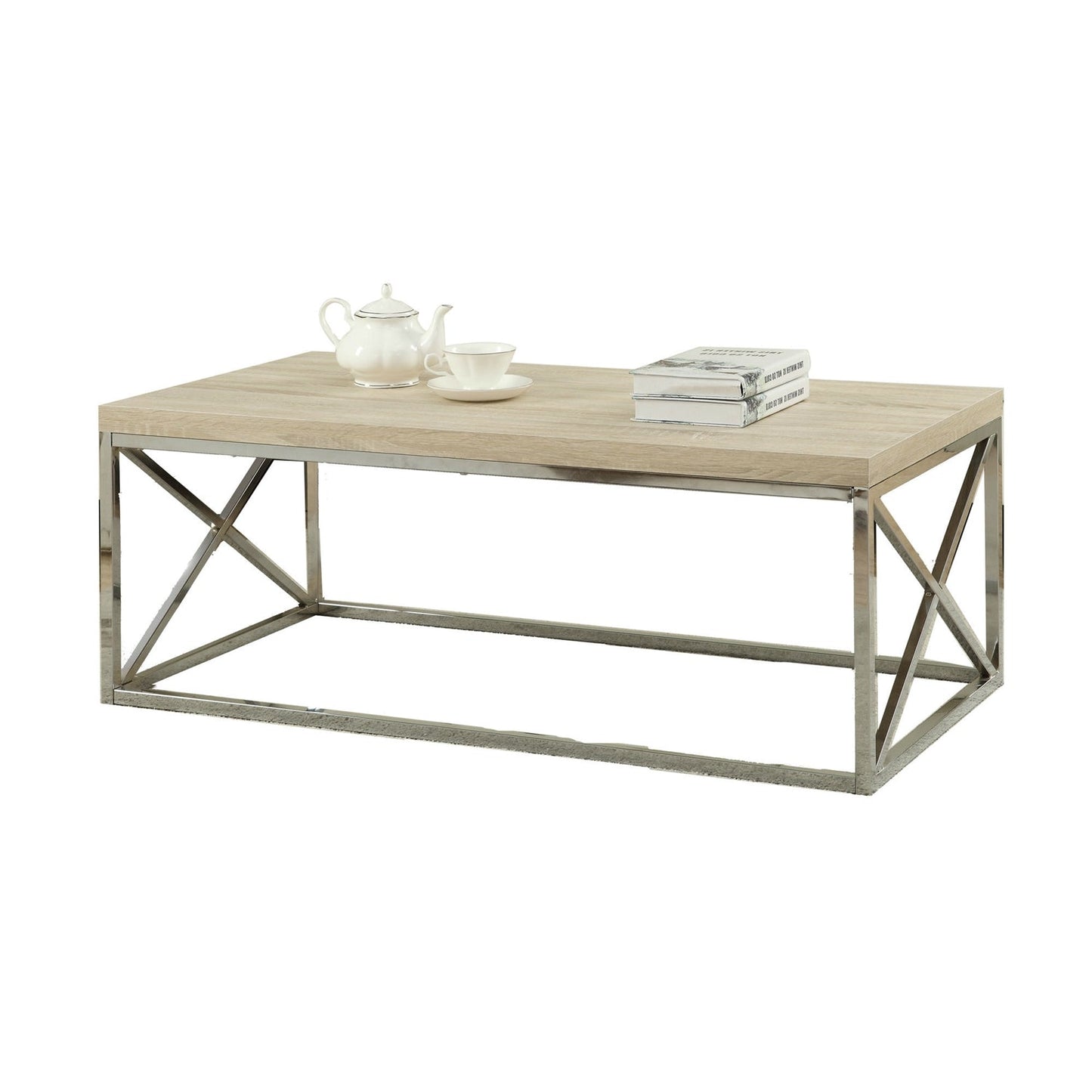 Living Room > Coffee Tables - Modern Rectangular Coffee Table With Natural Wood Top And Metal Legs