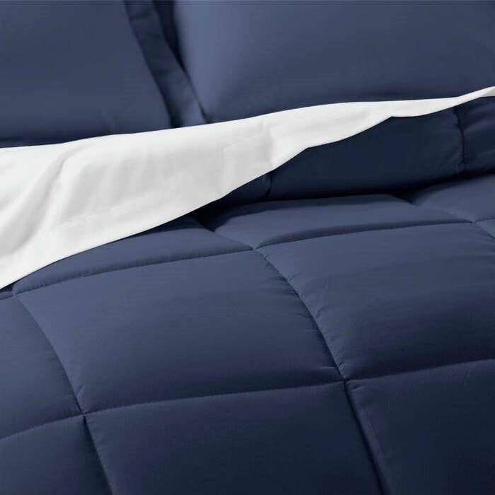Bedroom > Comforters And Sets - CA King Navy Microfiber Baffle-Box 6-Piece Reversible Bed-in-a-Bag Comforter Set