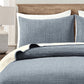 Bedroom > Quilts & Blankets - Full/Queen Size 3-Piece Reversible Woven Cotton Quilt Set In Navy Cream
