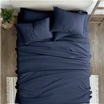 Bedroom > Sheets And Sheet Sets - Queen Navy Blue 6-Piece Soft Wrinkle Resistant Microfiber/Polyester Sheet Set