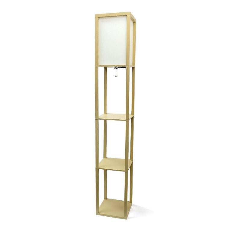 Lighting > Floor Lamps - Modern 63-inch Tall Asian Style Floor Lamp With Off-White Shade In Tan Finish