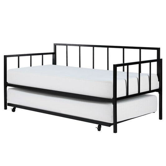 Bedroom > Bed Frames > Daybeds - Twin Size Heavy Duty Metal Daybed With Roll-Out Trundle Bed