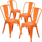 Dining > Dining Chairs - Set Of 4 Outdoor Indoor Orange Metal Stacking Bistro Dining Chairs