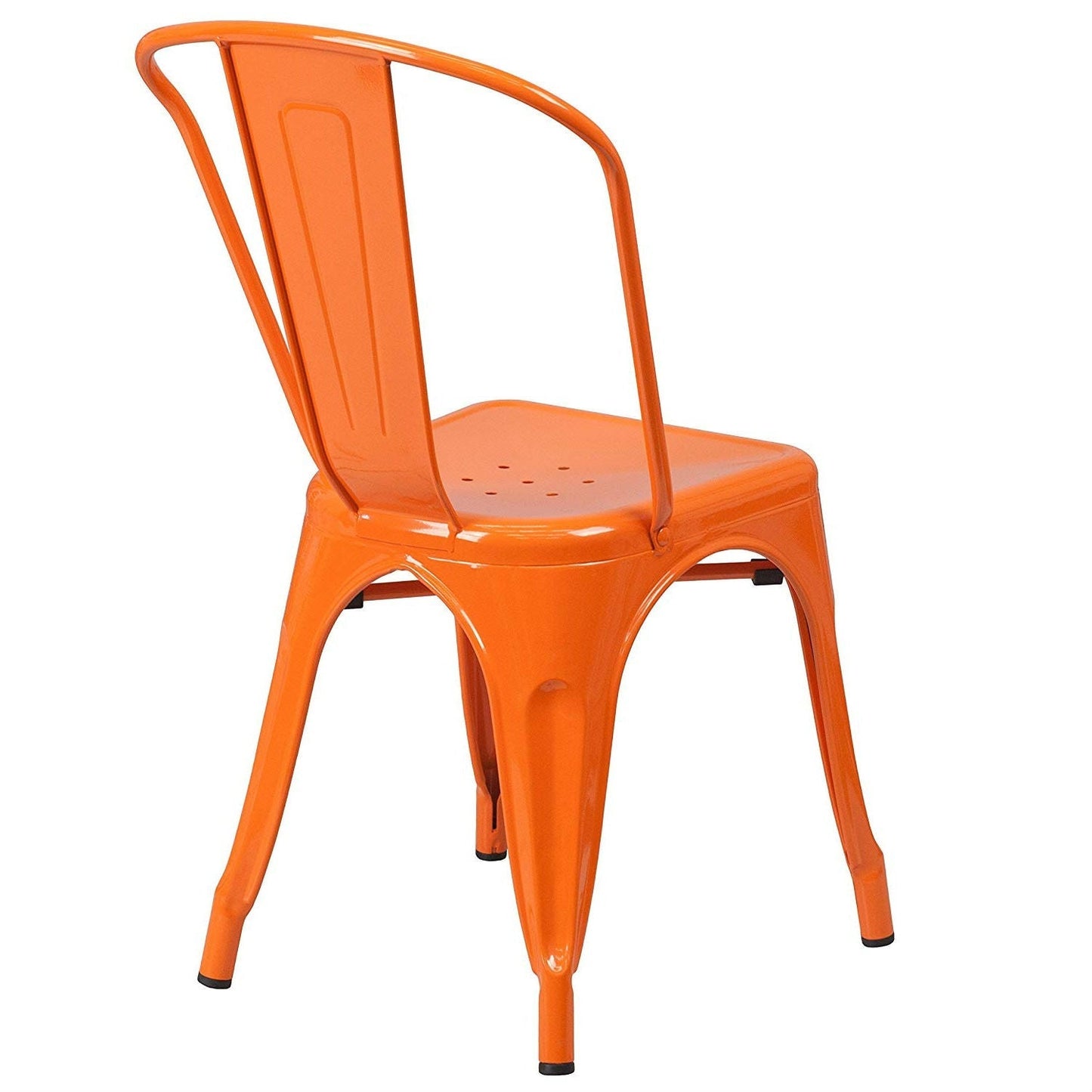 Dining > Dining Chairs - Set Of 4 Outdoor Indoor Orange Metal Stacking Bistro Dining Chairs