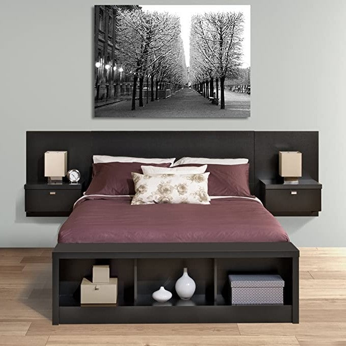 Bedroom > Headboards - King Size Modern Wall Mounted Floating Headboard With Nightstands In Black