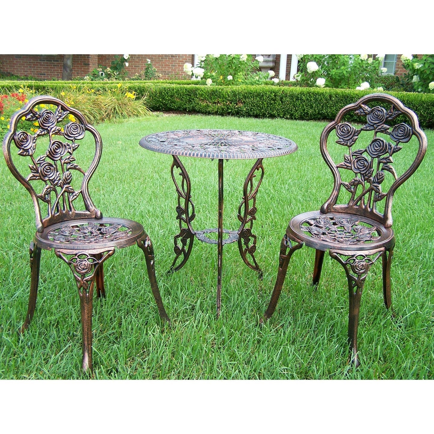 Outdoor > Outdoor Furniture > Patio Furniture Sets - 3-Piece Outdoor Bistro Set With Rose Design In Antique Bronze Finish
