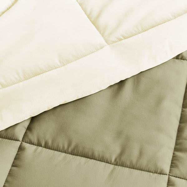 Bedroom > Comforters And Sets - Full/Queen 3-Piece Microfiber Reversible Comforter Set In Sage Green/Cream