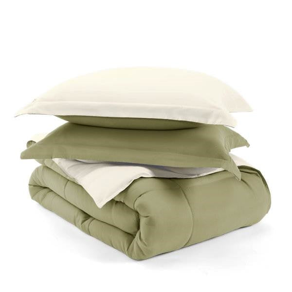 Bedroom > Comforters And Sets - Twin/Twin XL 2-Piece Microfiber Reversible Comforter Set In Sage Green/Cream