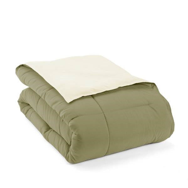 Bedroom > Comforters And Sets - King/Cal King 3-Piece Microfiber Reversible Comforter Set In Sage Green/Cream