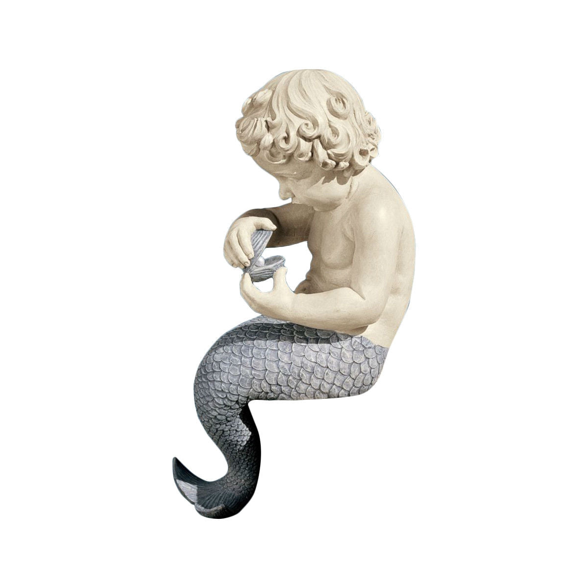 Outdoor > Outdoor Decor > Garden Statues - Young Little Sitting Mermaid Garden Statue With Oyster And Pearl