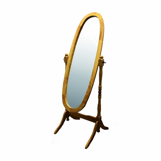 Accents > Mirrors - Classic Oval Cheval Floor Mirror With Natural Wood Finish Frame