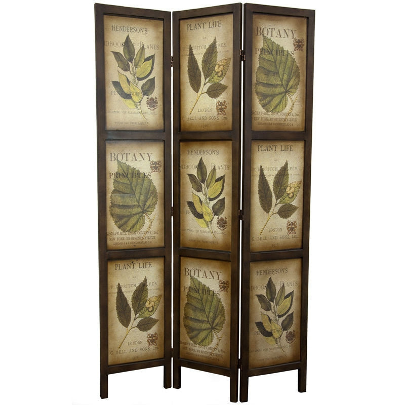 Accents > Room Divider Screens - 3-Panel Double Sided Floral Botany Plant Life Floral Leaves Room Divider
