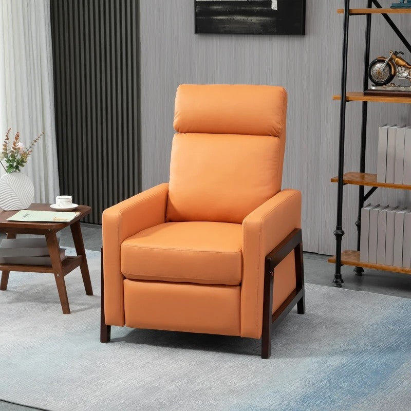 Living Room > Recliners And Chaise Lounge - Modern Upholstered Manual Reclining Sofa Chair W/ Armrest And Footrest Orange