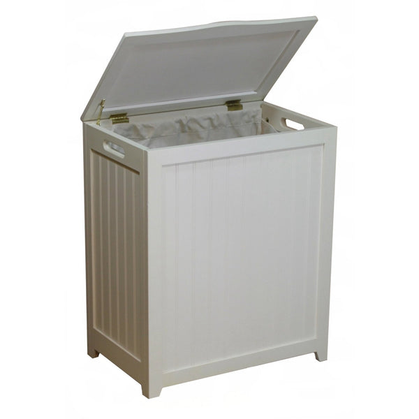Bathroom > Laundry Hampers - White Solid Wood Rectangular Laundry Hamper
