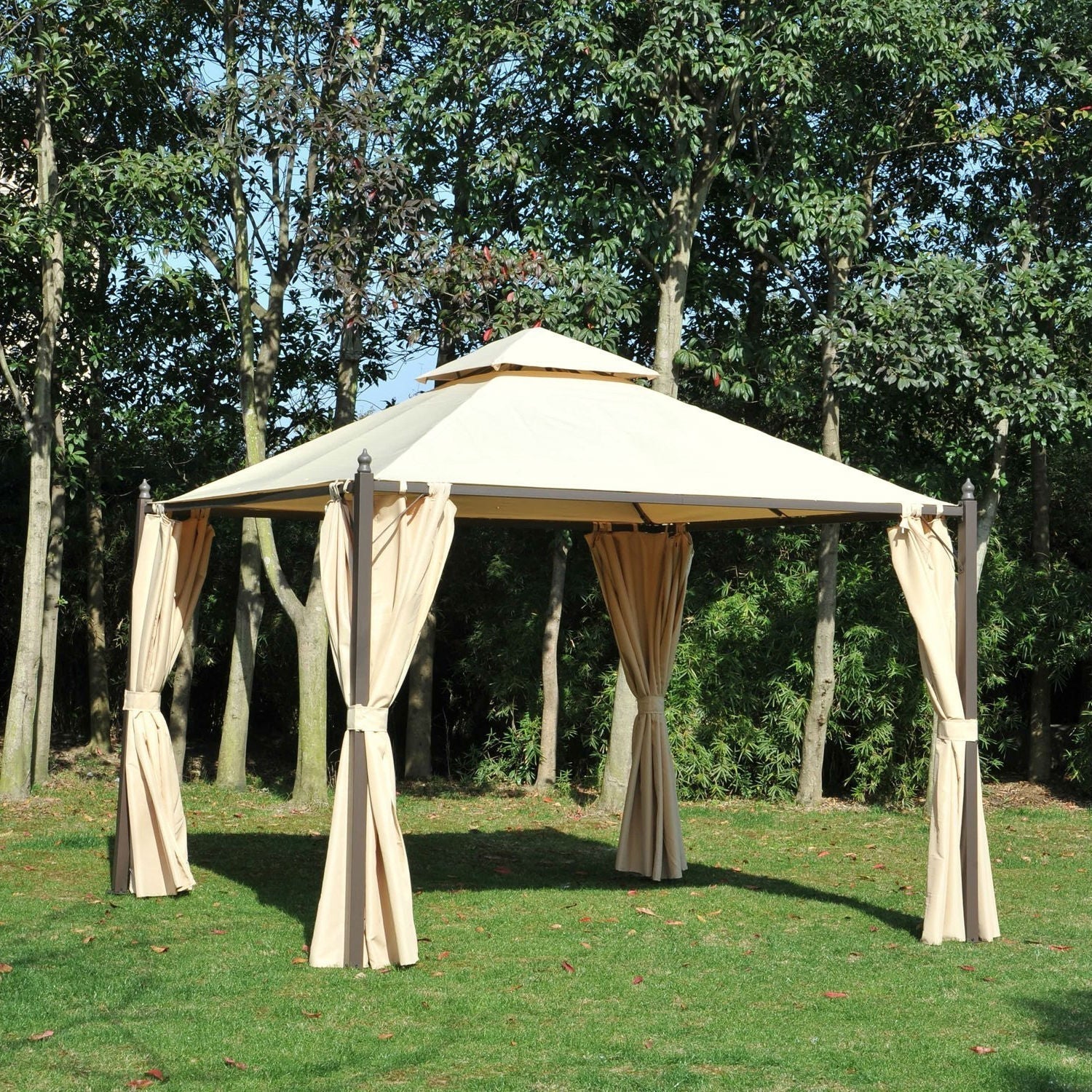 Outdoor > Gazebos & Canopies - Outdoor Patio Garden 10 X 10 Ft Gazebo With Off White Canopy And Curtains