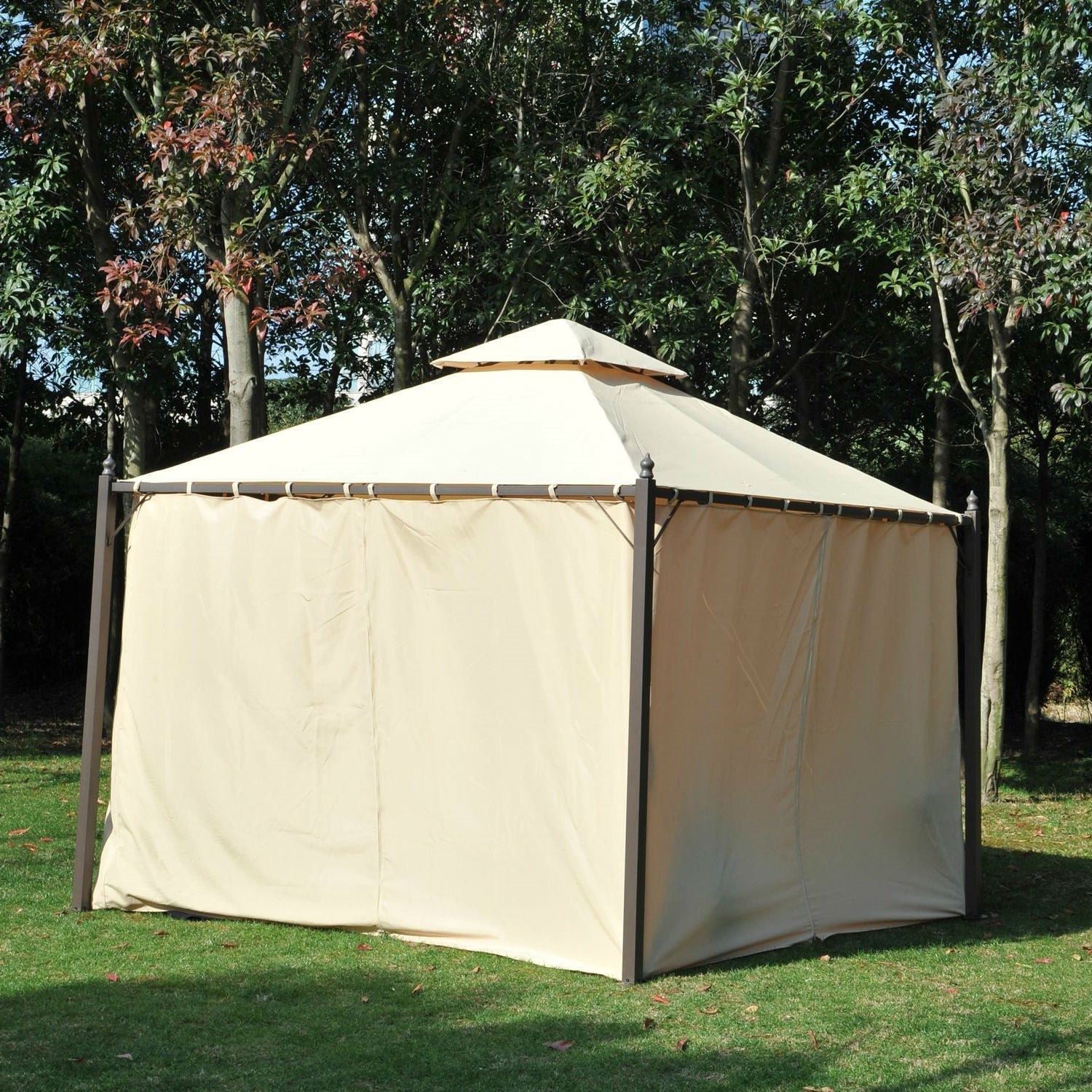 Outdoor > Gazebos & Canopies - Outdoor Patio Garden 10 X 10 Ft Gazebo With Off White Canopy And Curtains