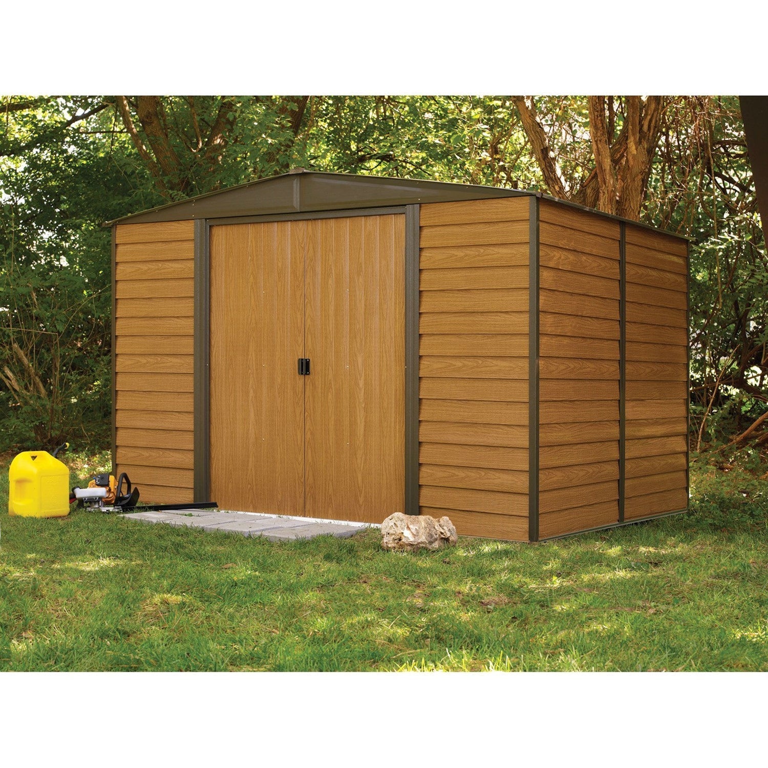 Outdoor > Storage Sheds - Outdoor 10 X 12-ft Steel Storage Shed With Woodgrain Panels