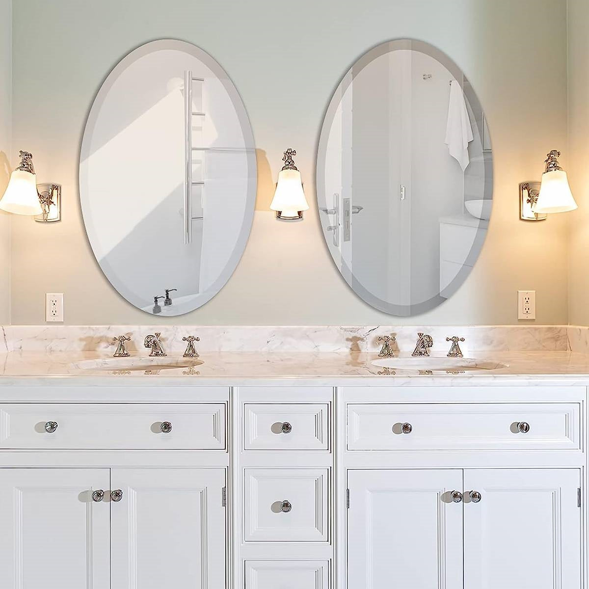 Accents > Mirrors - Oval 36 X 24-inch Beveled Bathroom Living Room Vanity Frameless Wall Mirror