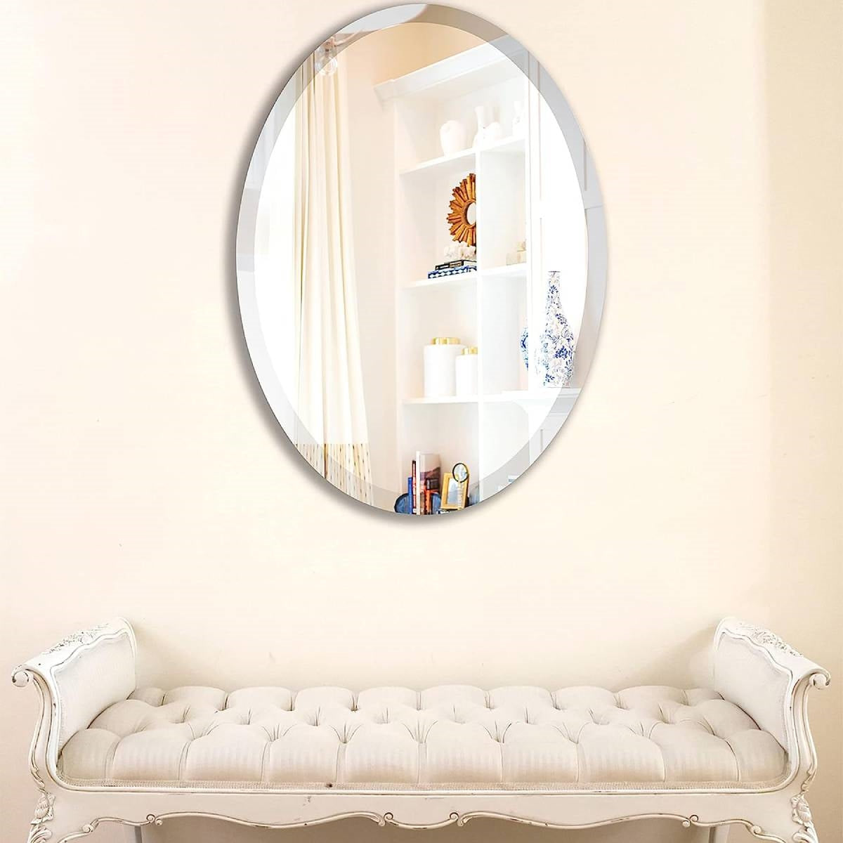 Accents > Mirrors - Oval 36 X 24-inch Beveled Bathroom Living Room Vanity Frameless Wall Mirror