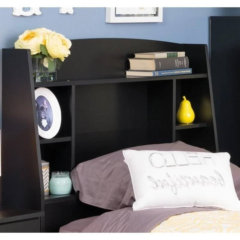 Bedroom > Headboards - Twin Size Bookcase Storage Headboard In Black Wood Finish