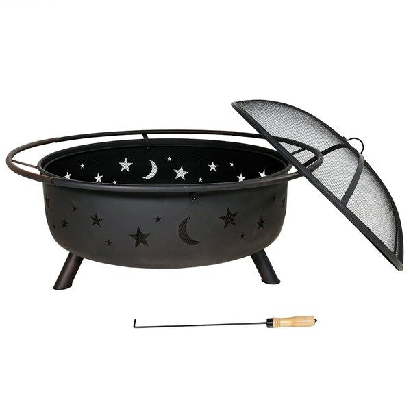 Outdoor > Outdoor Decor > Fire Pits - Steel Wood Burning Fire Pit With Spark Screen