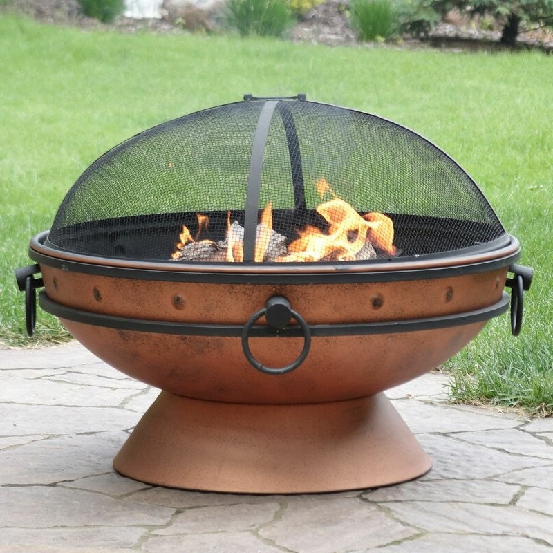 Outdoor > Outdoor Decor > Fire Pits - Cauldron Steel Wood Burning Fire Pit With Spark Screen