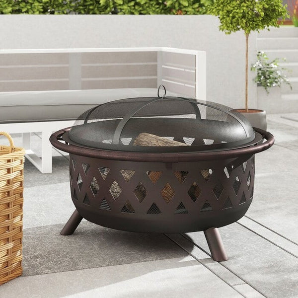 Outdoor > Outdoor Decor > Fire Pits - Weather Resistant Steel Wood Burning Fire Pit With Spark Screen