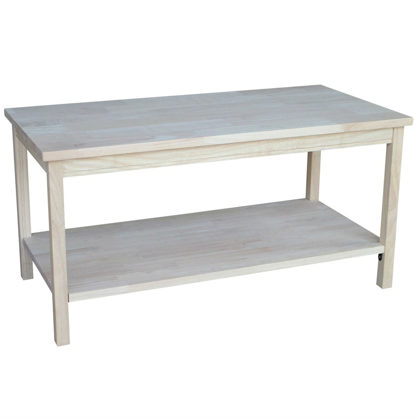 Living Room > Coffee Tables - Unfinished Solid Wood Rectangular Coffee Table With Bottom Shelf