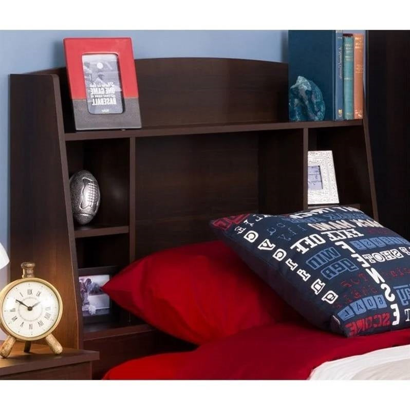 Bedroom > Headboards - Twin Size Bookcase Storage Headboard In Espresso Wood Finish