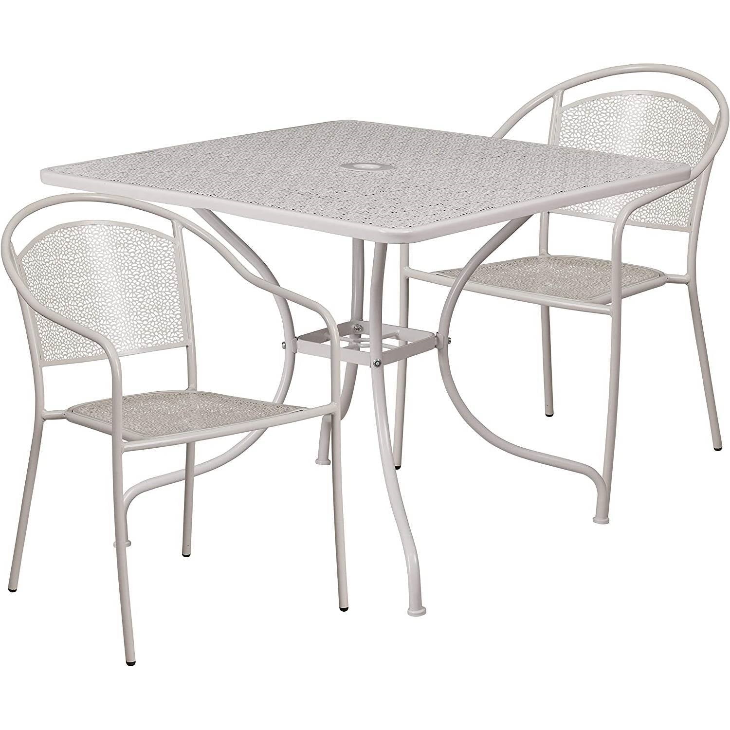 Outdoor > Outdoor Furniture > Patio Furniture Sets - 3-Piece Grey Steel Metal Outdoor Patio Furniture Set With 2 Chairs And 1 Table