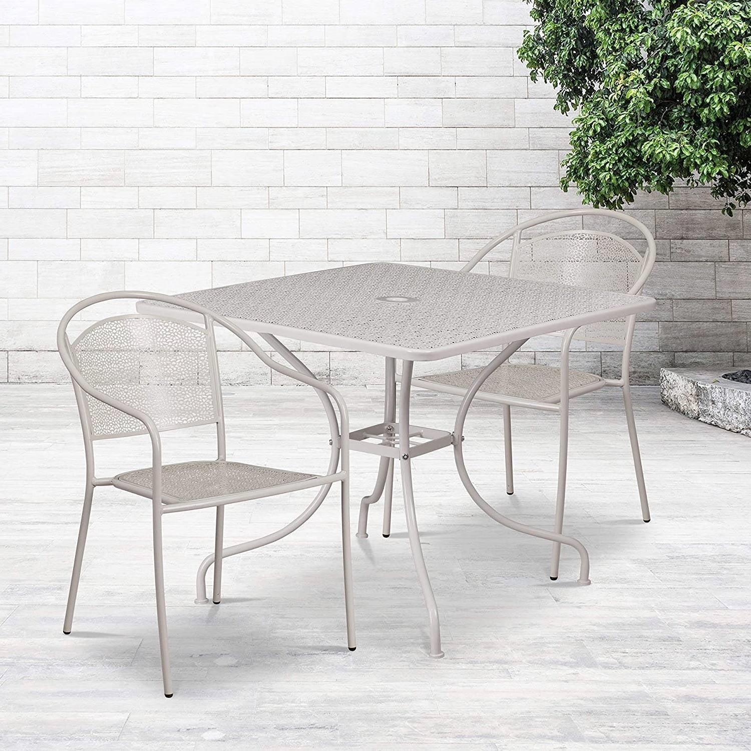 Outdoor > Outdoor Furniture > Patio Furniture Sets - 3-Piece Grey Steel Metal Outdoor Patio Furniture Set With 2 Chairs And 1 Table