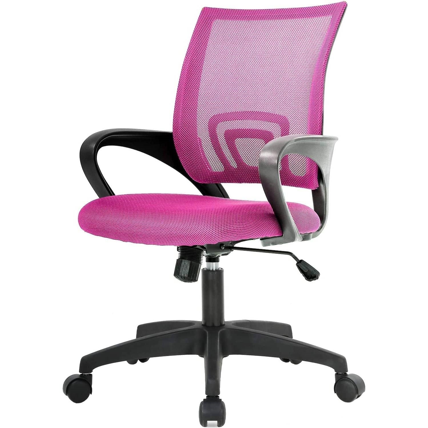 Office > Office Chairs - Pink Modern Mid-Back Ergonomic Mesh Office Desk Chair With Armrest On Wheels