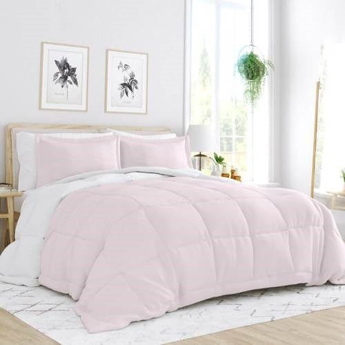 Bedroom > Comforters And Sets - Full/Queen 3-Piece Microfiber Reversible Comforter Set In Blush Pink And White