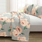 Bedroom > Quilts & Blankets - Full/Queen Size Polyester Black White Striped Rose Floral 3 Piece Quilt Set