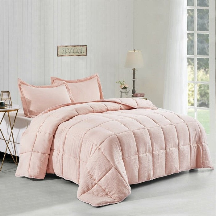 Bedroom > Comforters And Sets - King Size Pink 3 Piece Microfiber Reversible Comforter Set