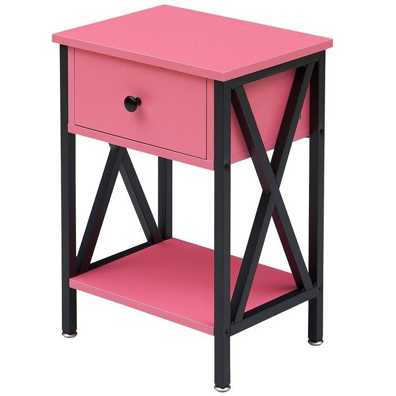 Bedroom > Nightstand And Dressers - Set Of 2 - 1-Drawer Nightstand Bedside Table In Pink And Black