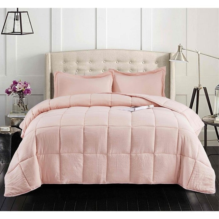 Bedroom > Comforters And Sets - Twin Size Pink 3 Piece Microfiber Reversible Comforter Set